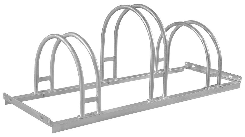 Bogenparker, Stahl verzinkt, ein- und zweiseitige Radeinstellung, Radabstand 350 mm, Hoch-/Tiefstellung, 3er Stand, Länge 1050 mm