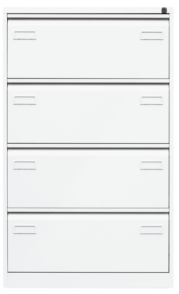 Hängeregistraturschrank LIGHT, BxTxH 800x622x1321 mm, doppelbahnig, 4 Schubladen, Griffleiste, verkehrsweiß