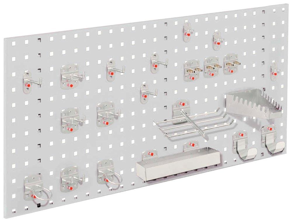 Einsteigerset, bestehend aus 1 Lochplatte 1000x450 mm und 21-teiligem Werkzeughaltersortiment, RAL 7035