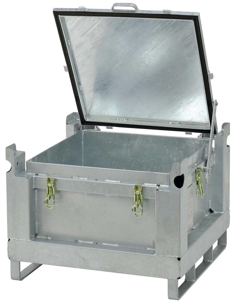 Akku-Sammelbehälter aus Stahl, feuerverzinkt, 120 l, 54 kg, LxBxH 715x715x580mm