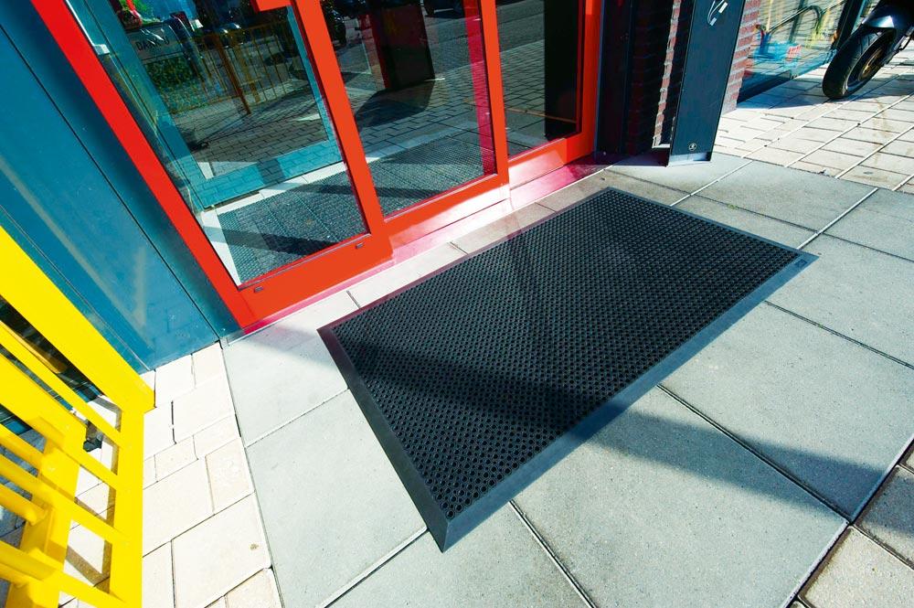 Gummiwabenmatte mit Schrägkante 4-seitig, LxB 900x700 mm, Gummi, H. 12,5 mm, Gewicht 7 kg