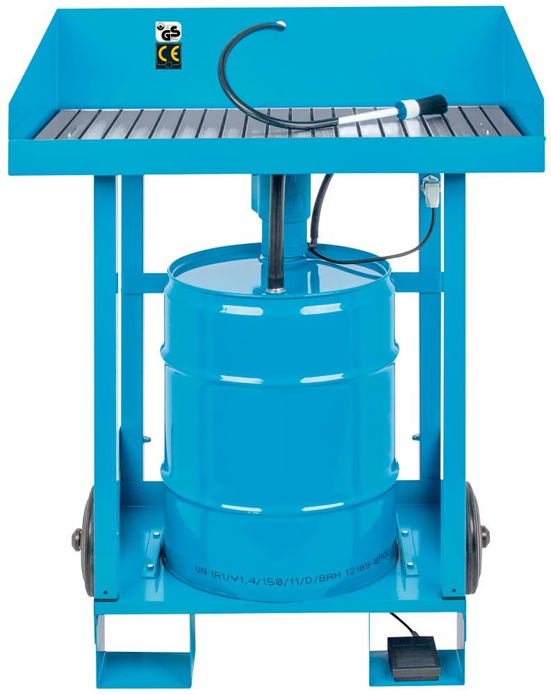 Teilereinigungsgerät, fahrbar, BxTxH 800x671x1125 mm, Traglast 100 kg, im Set mit Spezialreiniger Purgasol 50-l Fass, Arbeitshöhe 920 mm