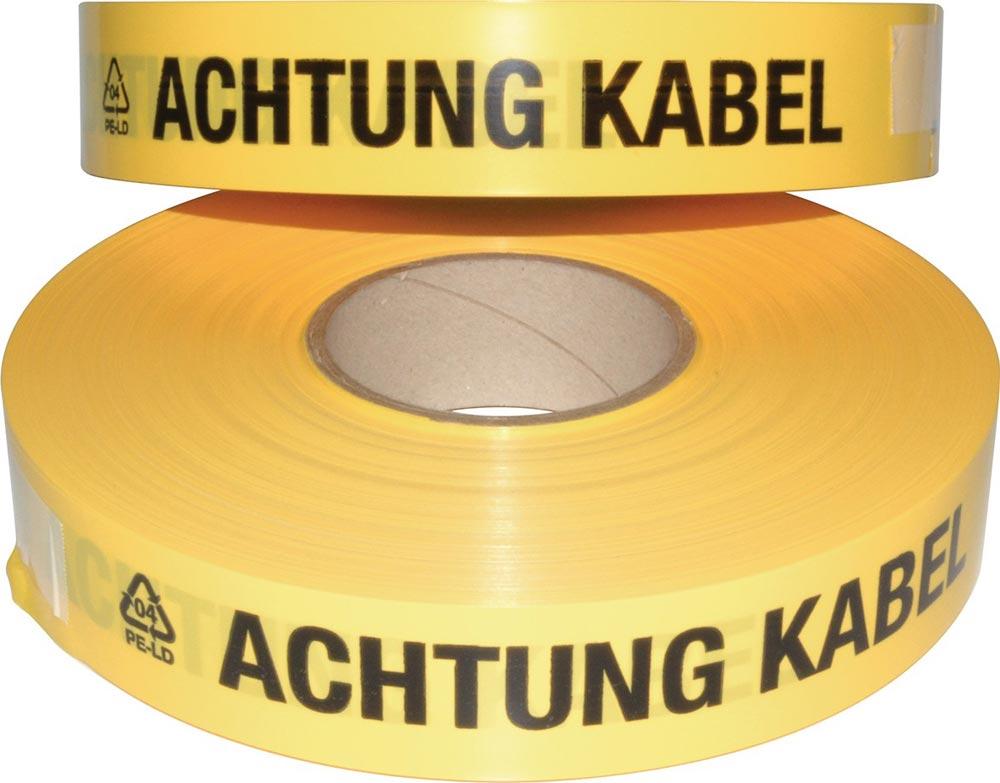 Trassenwarnband Aufdruck Achtung Kabel Breite 40 mm Länge 250 m gelb