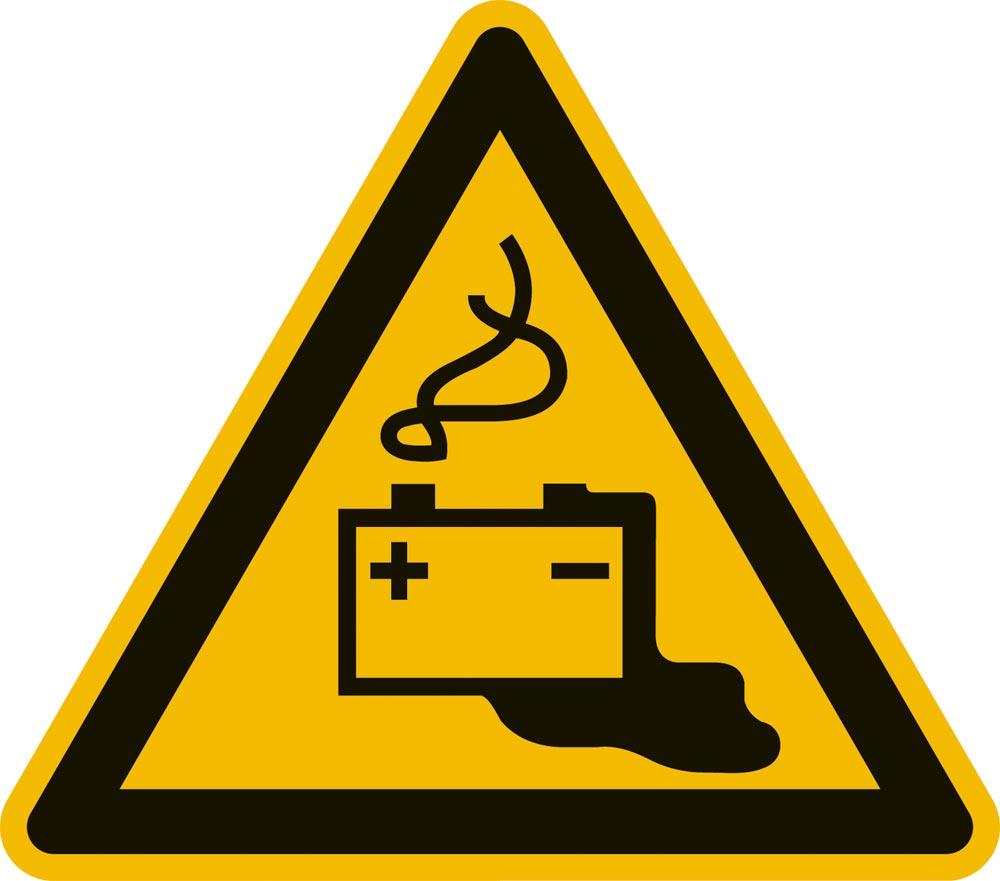 Warnschild, Warnung vor Gefahren durch Batterien, Folie, 50 mm, VE Bogen mit 6 Stück