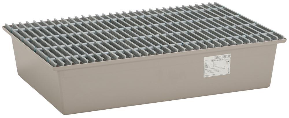 Auffangwanne aus GFK, mit GFK-Gitterrost, Auffangvolumen 220 l, BxTxH 850x1280x290 mm