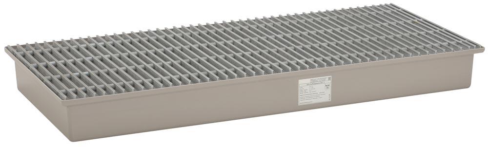 Auffangwanne aus GFK, mit GFK-Gitterrost, Auffangvolumen 220 l, BxTxH 850x1880x200 mm