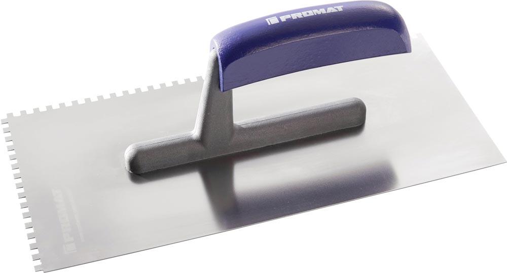 Glättekelle Länge 280 mm Breite 130 mm Zahnung 4x4 rostfrei, m. Buchenholzheft Edelstahl Stärke 0,7 mm