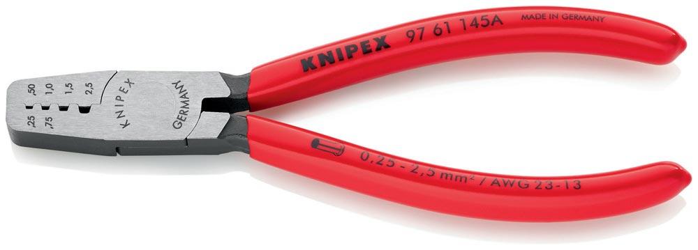 Aderendhülsenzange Gesamtlänge 145 mm 0,25 - 2,5 (AWG 23 - 13) mm poliert Kunststoffüberzug