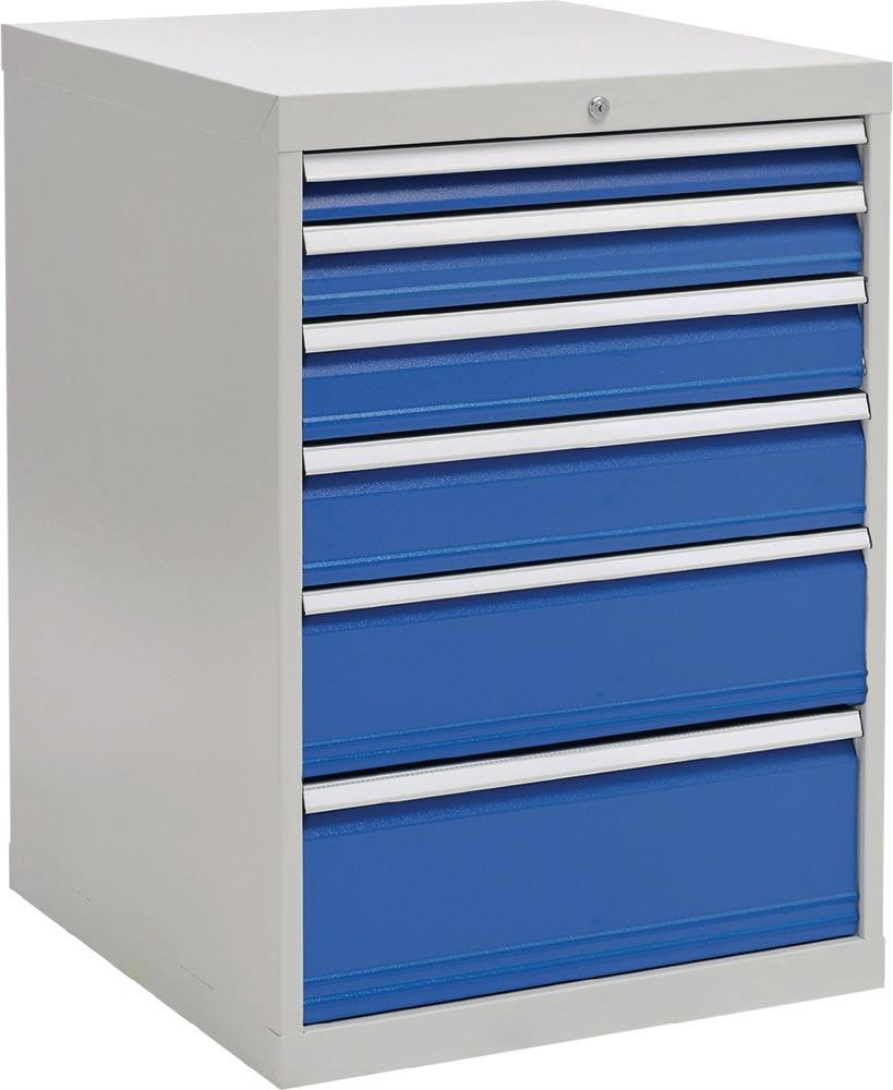 Schubladenschrank H1019xB705xT736mm lichtgrau/signalblau 6 Schubl. Vollauszug