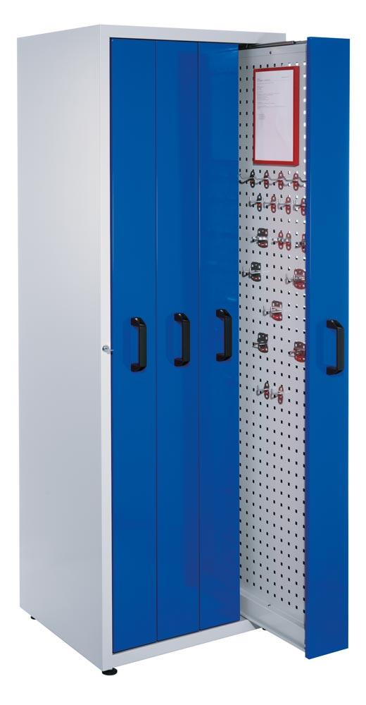 Auszugschrank, 4 Auszüge mit Lochplatten, BxTxH 720x600x2000 mm, RAL 7035/5010
