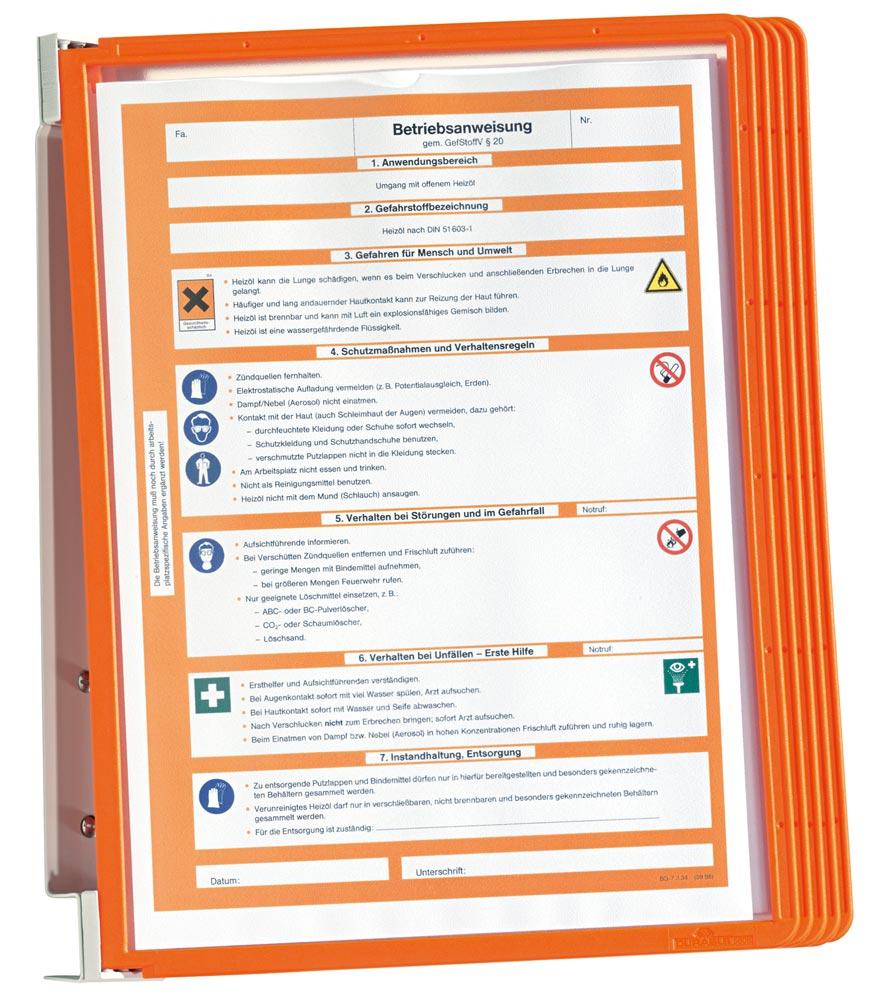 Sichttafelsystem, Wandhalter, Metall, 5 Sichttafeln Polypropylen, orange