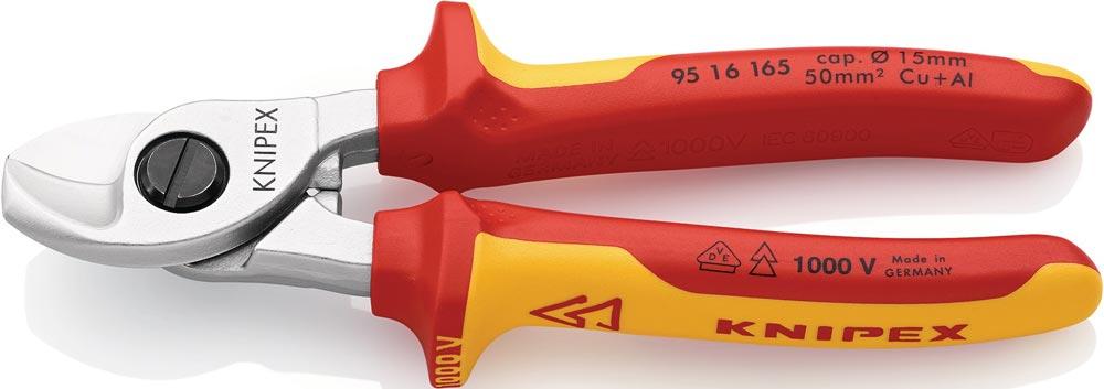 Kabelschere Länge 165 mm Kopf verchromt VDE mit Befestigungsöse Mehrkomponenten-Hüllen Form 1