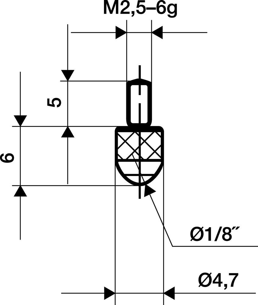 Messeinsatz Länge 6 mm Kugel M2,5 Hartmetall passend zu Messuhren