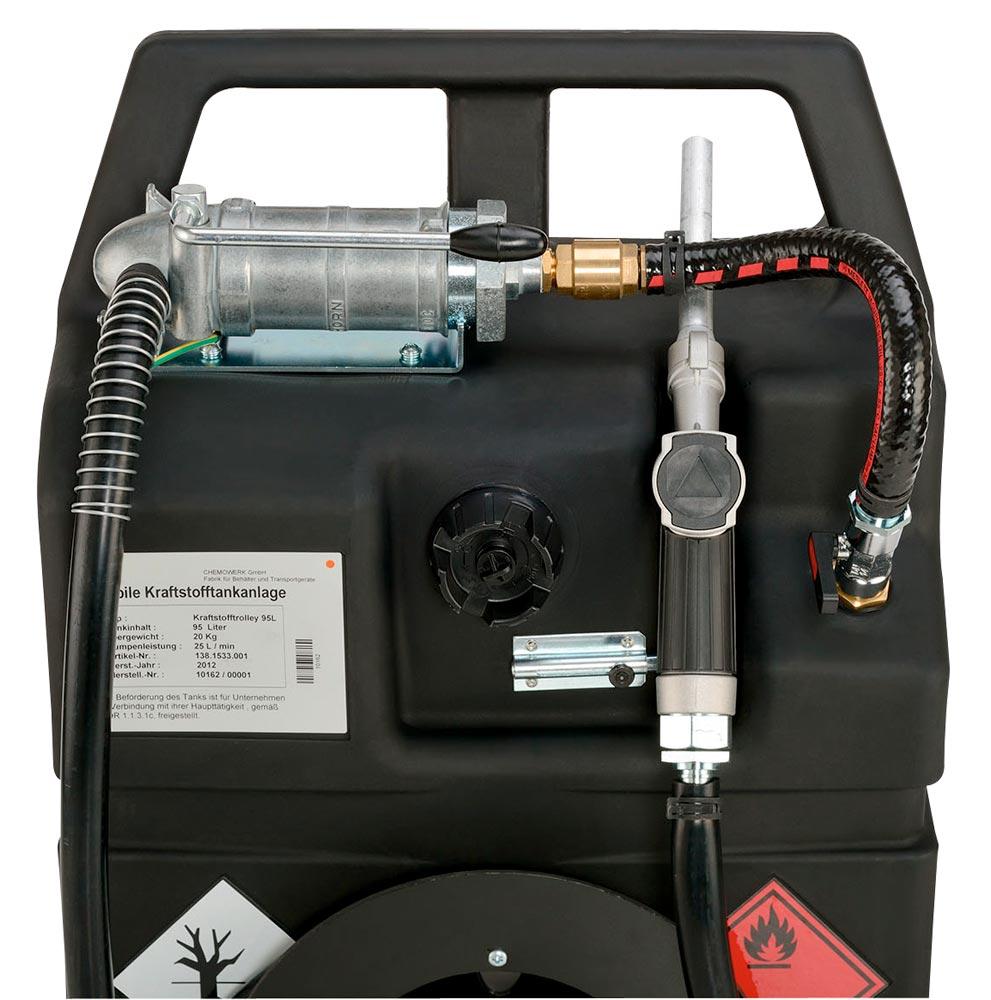 Kraftstofftrolley für Benzin, Volumen 95 Liter, ExO, mit Handpumpe und Zapfventil, BxTxH 590x1000x430 mm, Gewicht 20 kg