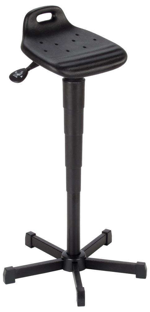 Stehhilfe mit Rückenlehne, Sitz PU-Schaum, neigbar, Sitz Höhe 610-880 mm, Gestell schwarz