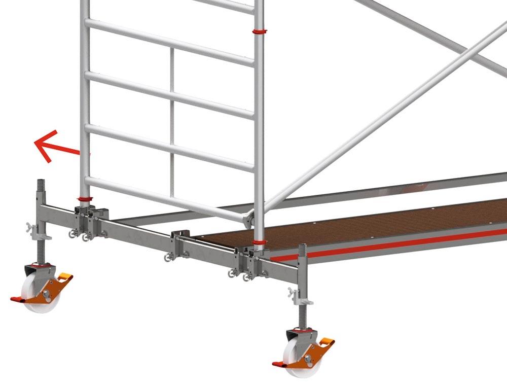 Fahrgerüst, Aluminium, mit Fahrtraverse, Arbeitsfläche 1,30x2,95 m, Standhöhe 11,60 m, Gerüsthöhe 12,82 m, Gewicht 651,8 kg
