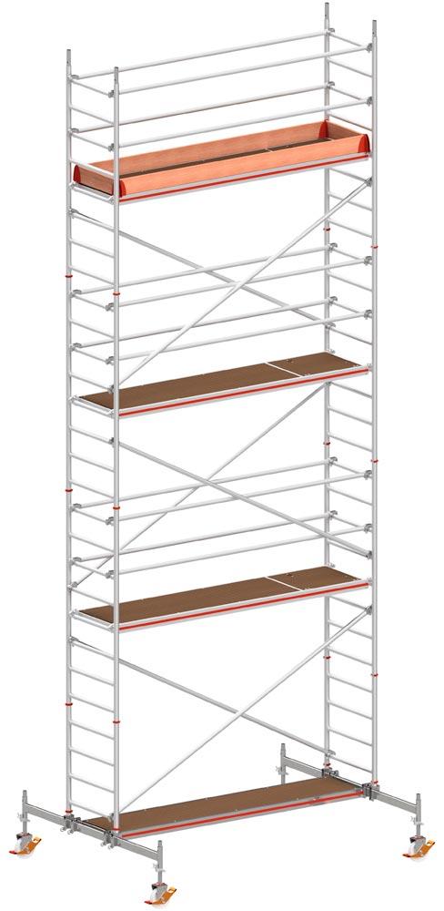 Fahrgerüst, Aluminium, mit Fahrtraverse, Reichhöhe 10,60 m, Standhöhe 8,60 m, Gerüsthöhe 9,82 m, Gewicht 371,1 kg