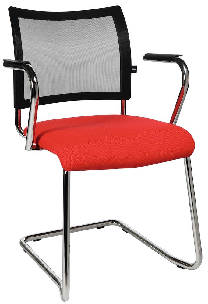 Freischwinger, Sitz-BxTxH 480x450x450 mm, Gesamthöhe 850 mm, Gestell verchromt, Netzrücken schwarz, Sitzpolster schwarz/rot, VE 2 Stück