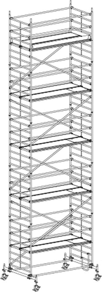 Fahrgerüst, Aluminium, mit Fahrtraverse, Arbeitsfläche 1,30x2,95 m, Standhöhe 9,60 m, Gerüsthöhe 10,82 m, Gewicht 560,2 kg