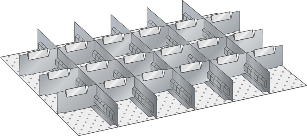 Trennwände, Fronthöhe 100 u. 125 mm, 5 Schlitzwände 27E, 18 Trennbleche 6E, zu Werkstattwagen