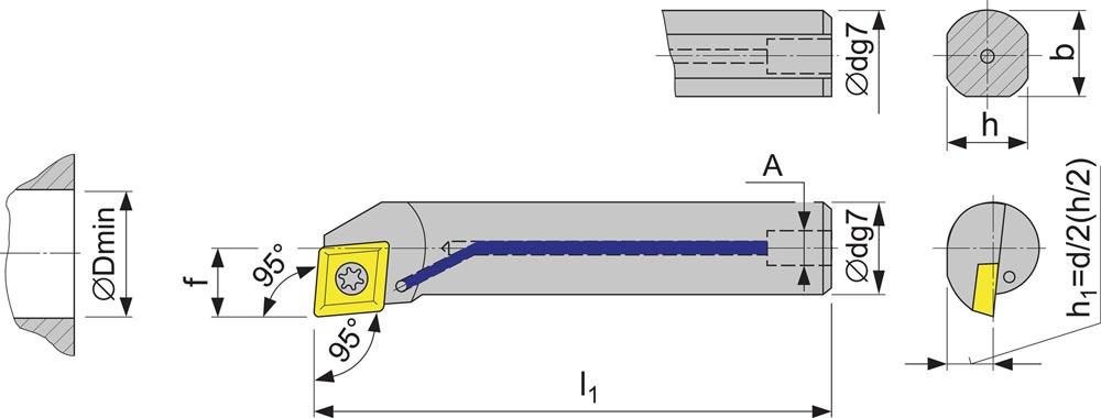 Bohrstange A08F-SCLCR 06 rechts vernickelt mit Innenkühlung