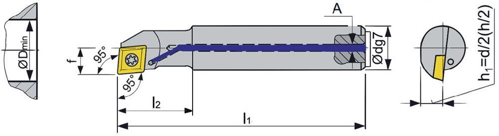 Bohrstange A0608H-SCLCR 06 rechts vernickelt mit Innenkühlung