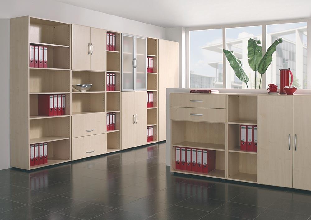 Büro-Flügeltürenschrank, BxTxH 800x420x2160 mm, 6 OH, 2 Böden, Garderobenhalter, Schloss, buche