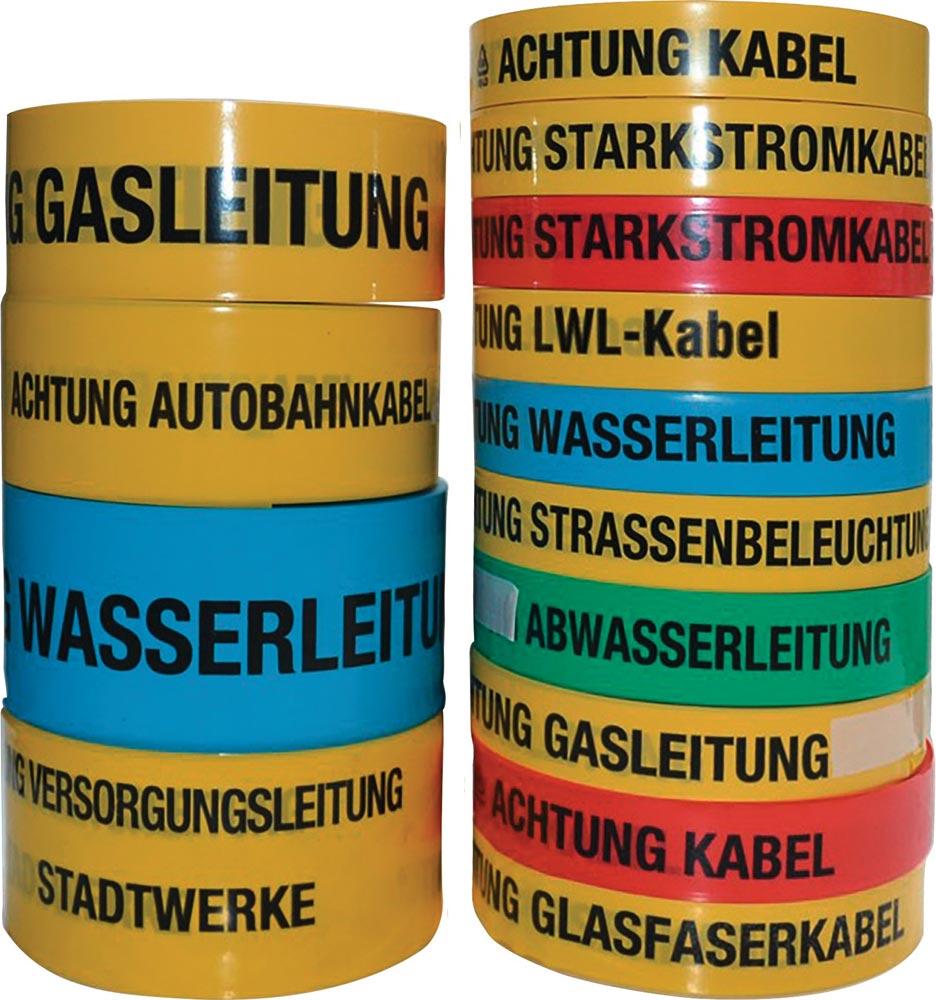 Trassenwarnband Aufdruck Achtung Gasleitung Breite 40 mm Länge 250 m gelb