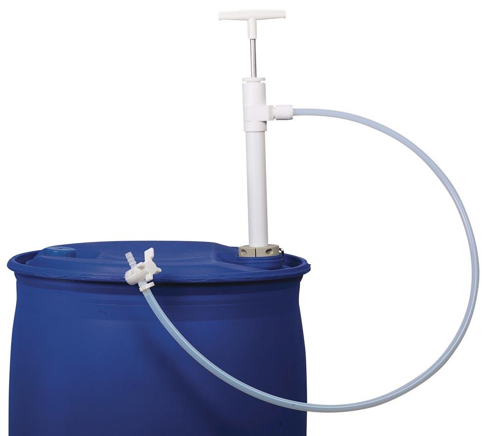 Fasspumpe PTFE, mit Hahn, Förderleistung 20 l/min, Eintauchtiefe 950 mm, Auslaufschlauch