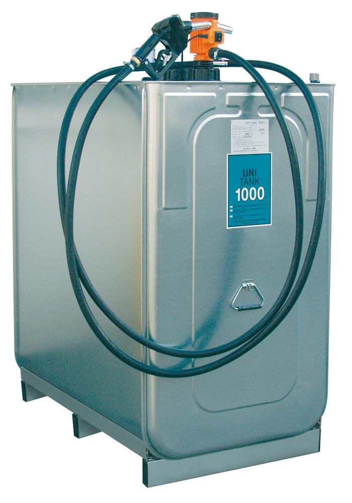Dieseltankstation UNI, Einsteigerpakt Standard, Vol. 1000 l, 230 V, 4 m Anschlusskabel, 6 m Schlauch, 30 l/min, BxTxH 1280x770x1590 mm