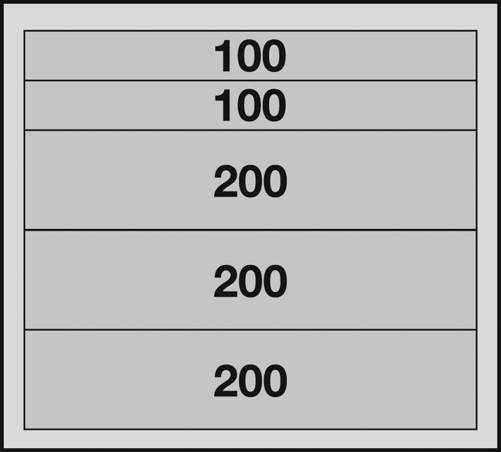 Schubladenblock, 5 Schubladen 2x100 mm, 3x200 mm, BxTxH 1000x500x900 mm, Korpus/Schubladen RAL 7035 lichtgrau