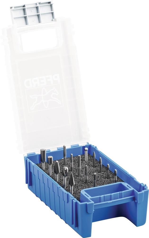 Kleinfrässtiftesatz Schaft-Ø 3 mm 15-teilig Hartmetall Verzahnung 5 Kunststoffkassette
