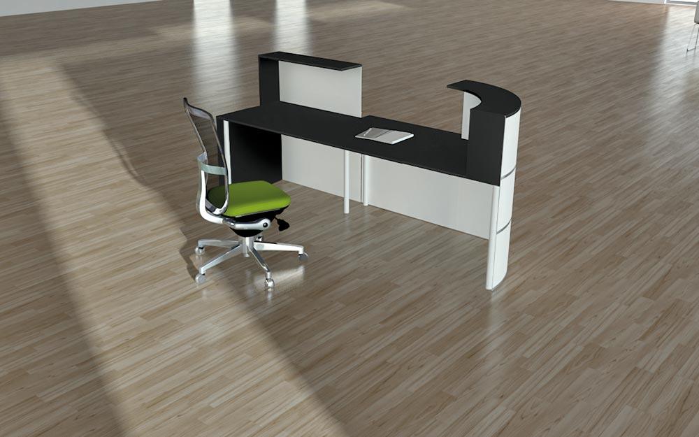 Design-Theke, BxTxH 2800x950x1100/740 mm, gebogen, Tisch mitte, weiß mit Edelstahldekor