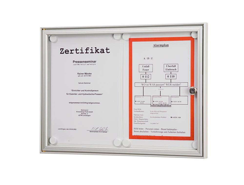 Basic-Schaukasten, Ecken normal, spitz, eloxiert, alusilberfarbig, DIN  2xA4, BxH 480x350 mm, Sichtfläche 430x300 mm