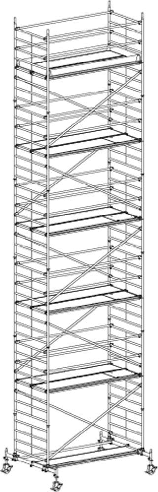 Fahrgerüst, Aluminium, mit Fahrtraverse, Arbeitsfläche 1,30x2,95 m, Standhöhe 10,60 m, Gerüsthöhe 11,82 m, Gewicht 586,4 kg