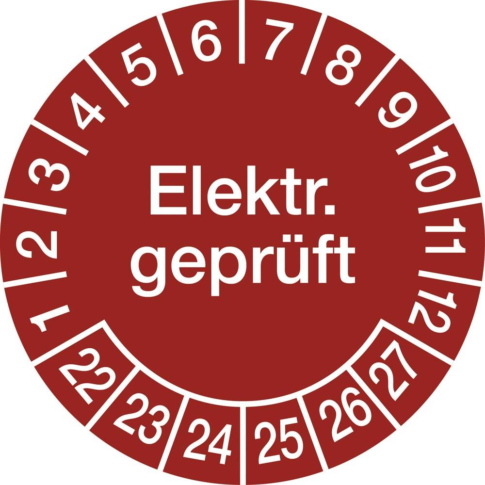 Hinweisschild, Elektr. geprüft 2022, PVC-Folie, rot, Durchm. 30 mm, VE 10 Stück, Mindestabnahme 10 VE
