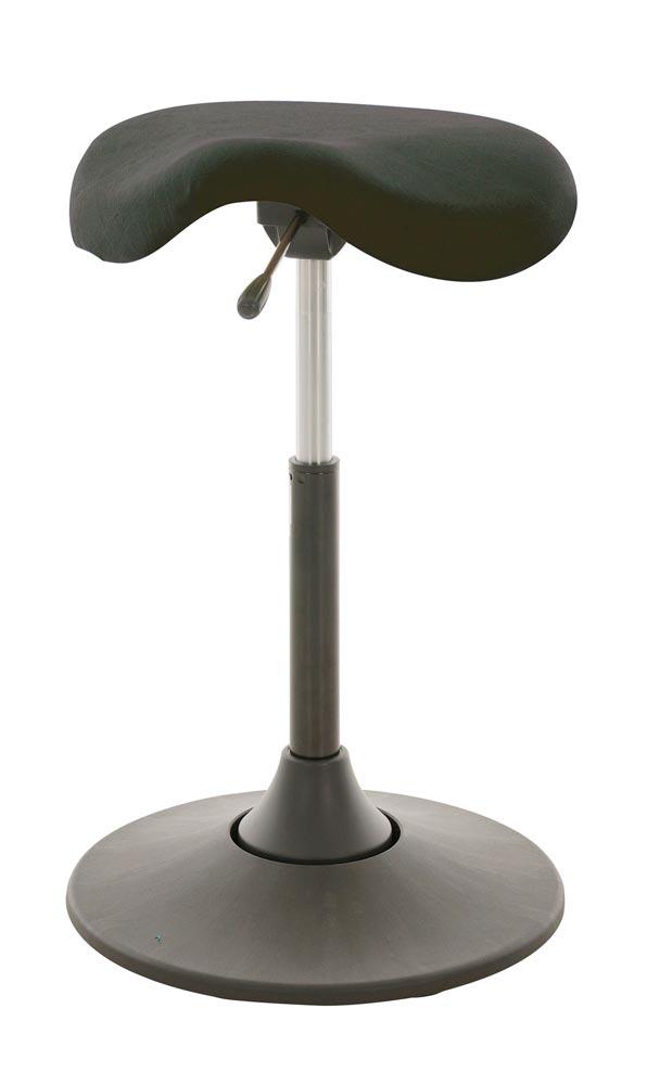 Multibewegliche Stehhilfe, Sattelsitz in Kunstleder schwarz, beweglicher Kunststoff-Tellerfuß Sitzhöhe: 510-700mm