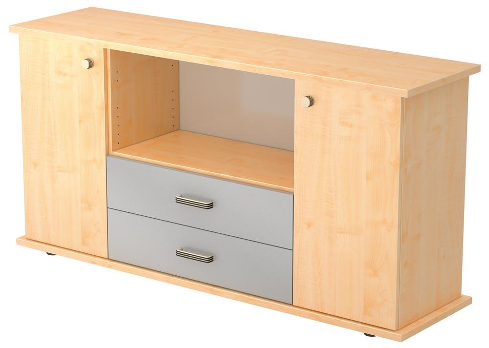 Sideboard, BxTxH 1661x448x840 mm, 2 Zwischenwände, 2 Holztüren, 1 Boden, 2 Schubladen, ahorn