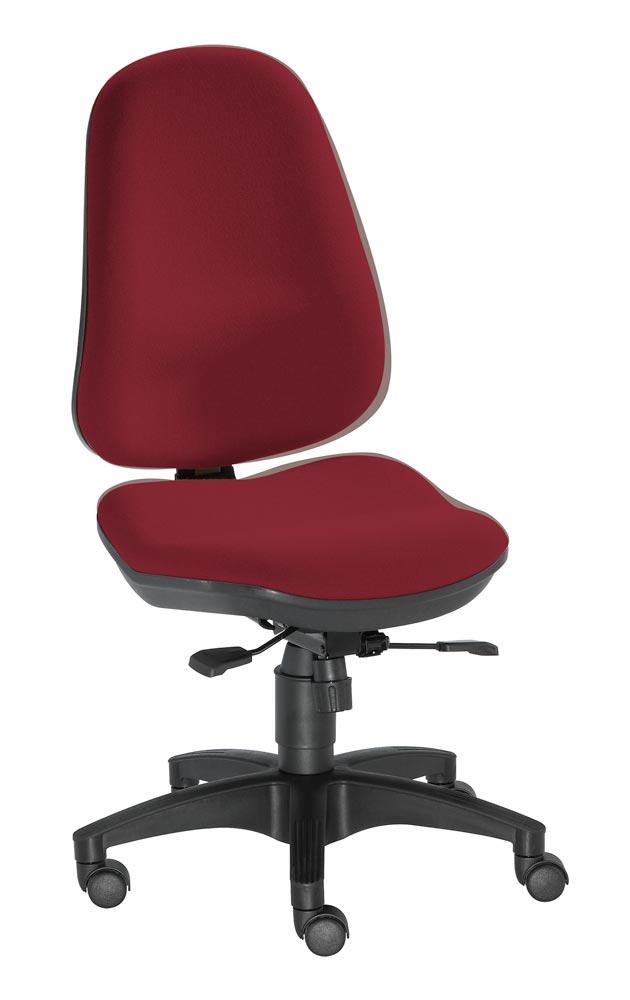 Bürodrehstuhl, Gr.L, Sitz-BxTxH 460x440x430-530 mm, Lehnenh. 560-610 mm, Punkt-Synchronm., Lendenwirbelstütze, Bandscheibensitz, Bezug bordeaux