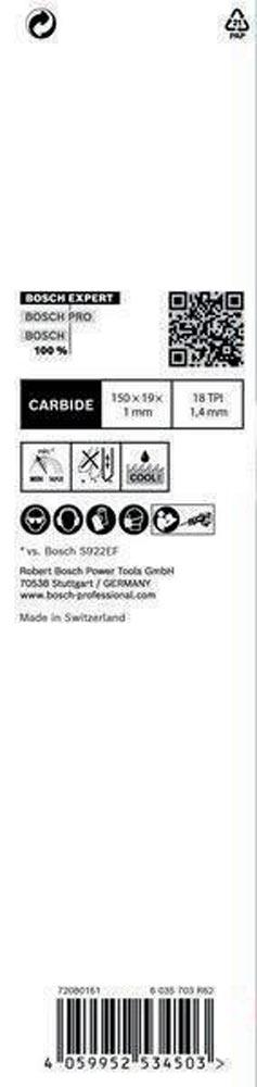 Säbelsägeblatt Expert Thin Tough Metal Länge 150 mm Breite 19 mm Zahnteilung TPI 18 1,4 mm S-Schaft 1 Stück / Karte Säbelsägeblatt Expert Thin Tough Metal Länge 150 mm Breite 19 mm Zahnteilung TPI 18 1,4 mm S-Schaft 1 Stück / Karte